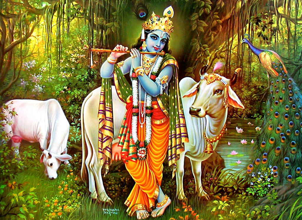 lord krishna images with cow